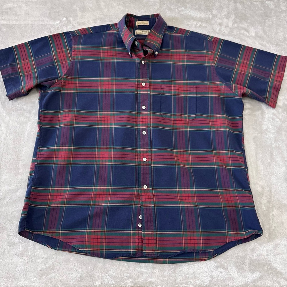 L.L. Bean Short Sleeve Button Down Shirt Mens Large Plaid Casual‎ Camp